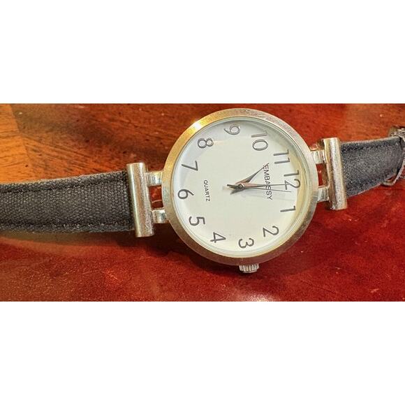 Women's 37mm Silver Tone embassy Watch, Black Fabric Band - Picture 2 of 3